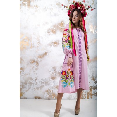 Embroidered boho dress "Flora" Pink